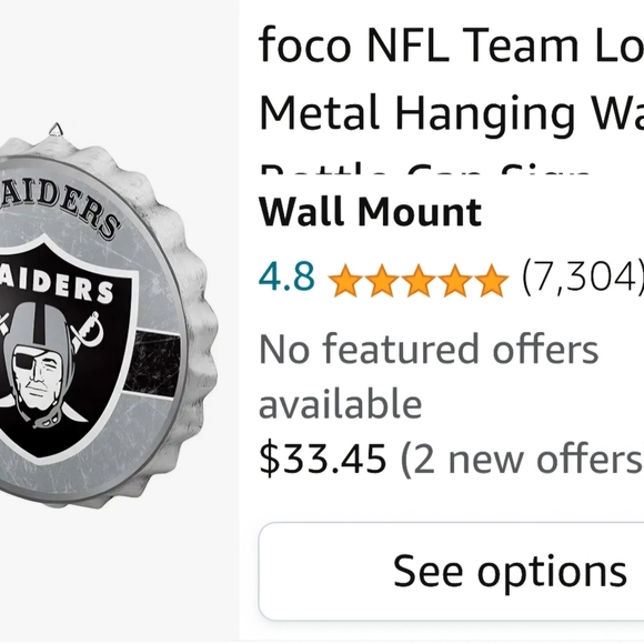 NFL RAIDERS BOTTLE TOP WALL ART - Picture 4 of 6
